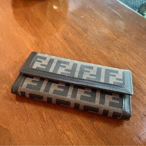 Fendi Logo Canvas Wallet in Brown and Black